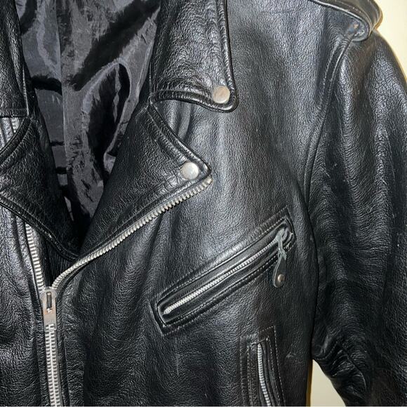 VINTAGE UNBRANDED genuine leather motor cycle jacket L - Picture 4 of 9
